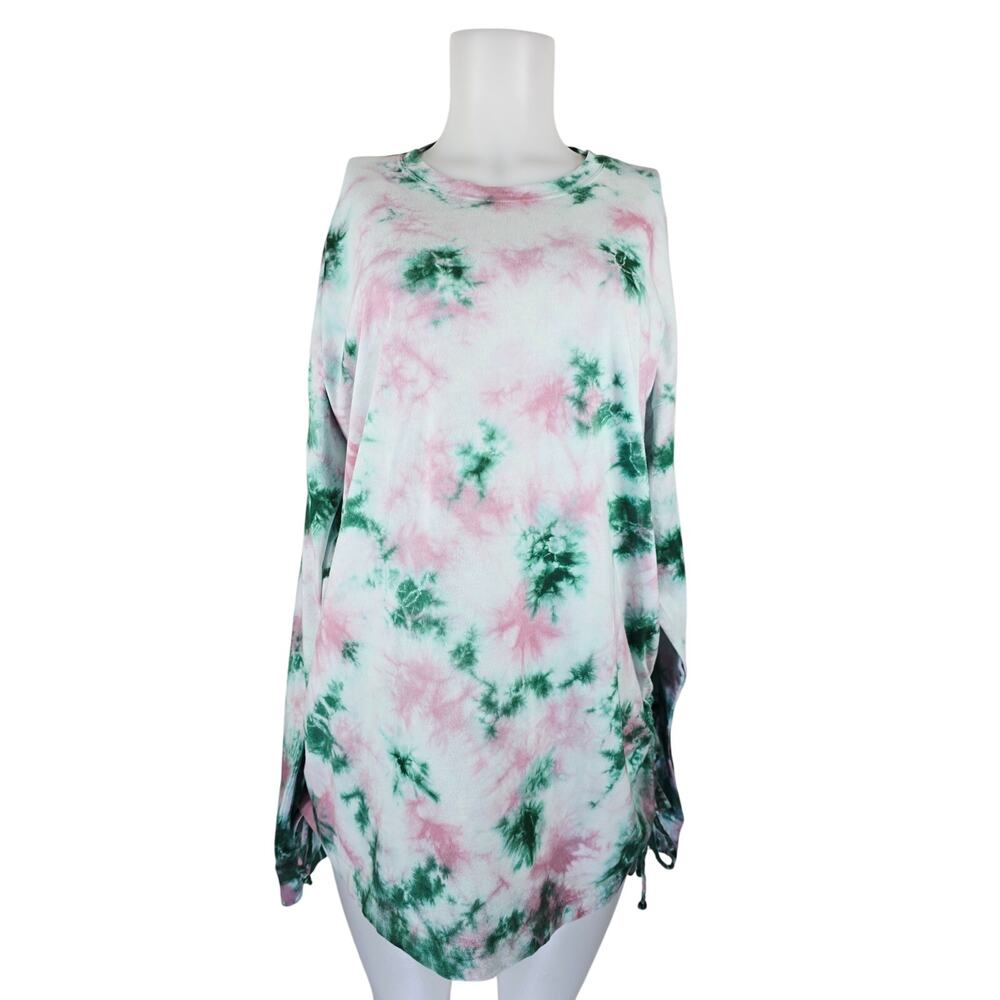 Victoria Secret Pink Green Pink Side Ruching Long Sleeve Women's Top XL